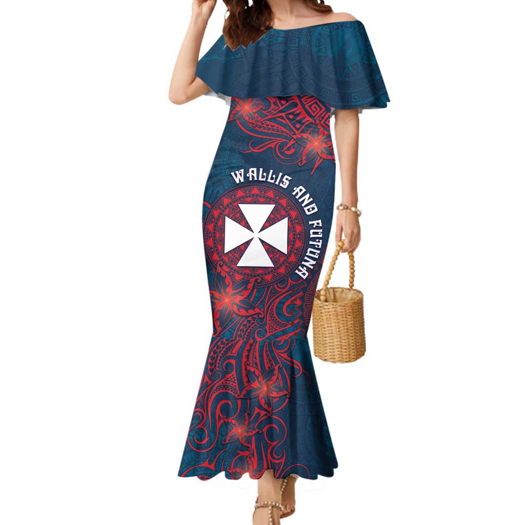 Personalised Wallis And Futuna Mermaid Dress Hibiscus Polynesian Tribal Pattern