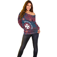 Personalised Wallis And Futuna Off Shoulder Sweater Hibiscus Polynesian Tribal Pattern