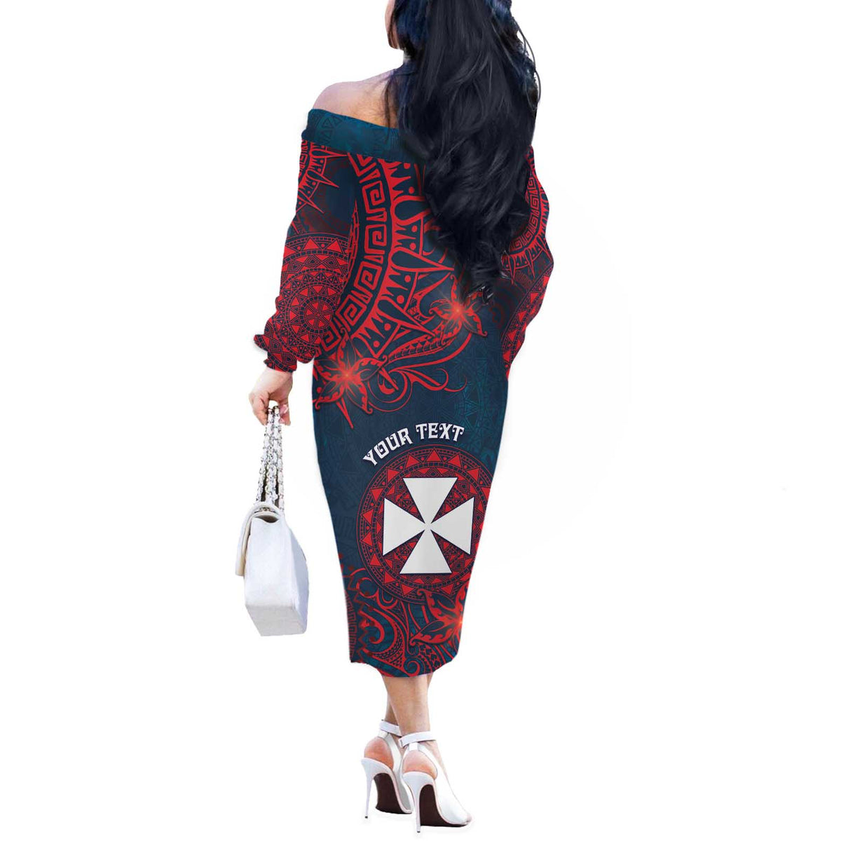 Personalised Wallis And Futuna Off The Shoulder Long Sleeve Dress Hibiscus Polynesian Tribal Pattern