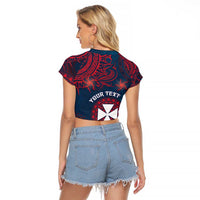 Personalised Wallis And Futuna Raglan Cropped T Shirt Hibiscus Polynesian Tribal Pattern