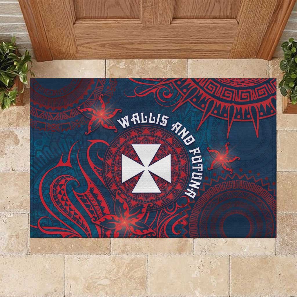 Wallis And Futuna Rubber Doormat Hibiscus Polynesian Tribal Pattern