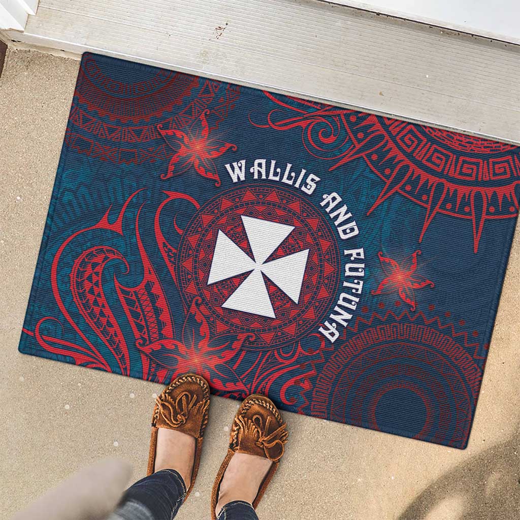 Wallis And Futuna Rubber Doormat Hibiscus Polynesian Tribal Pattern