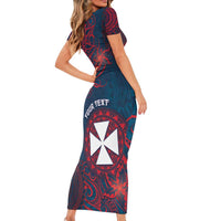 Personalised Wallis And Futuna Short Sleeve Bodycon Dress Hibiscus Polynesian Tribal Pattern