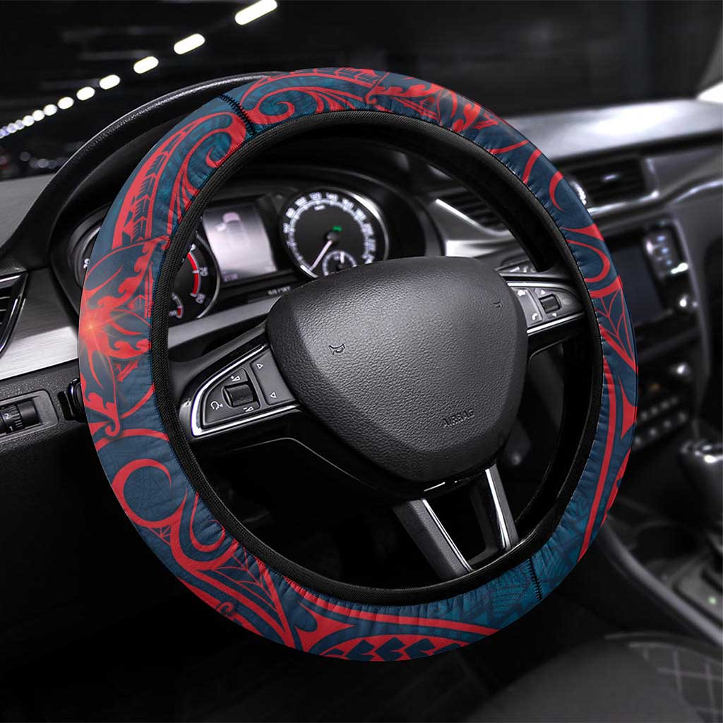 Wallis And Futuna Steering Wheel Cover Hibiscus Polynesian Tribal Pattern