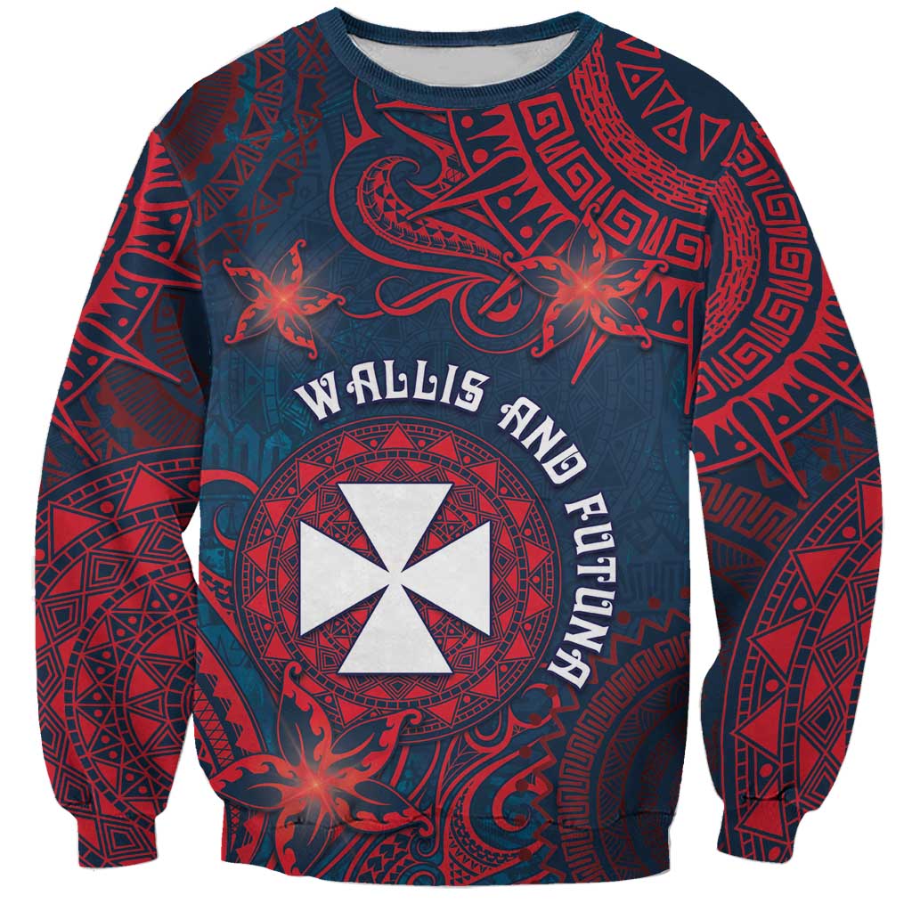 Personalised Wallis And Futuna Sweatshirt Hibiscus Polynesian Tribal Pattern