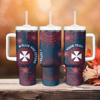 Personalised Wallis And Futuna Tumbler With Handle Hibiscus Polynesian Tribal Pattern