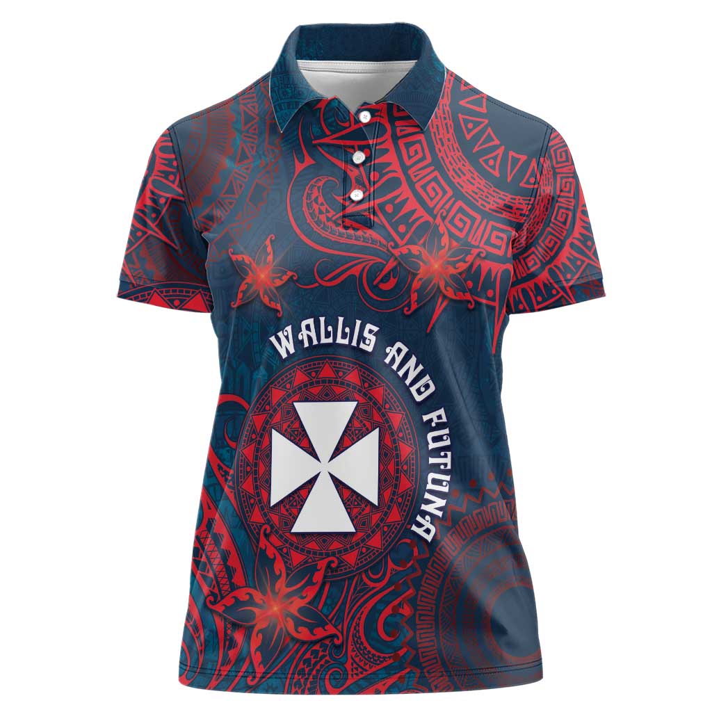 Personalised Wallis And Futuna Women Polo Shirt Hibiscus Polynesian Tribal Pattern