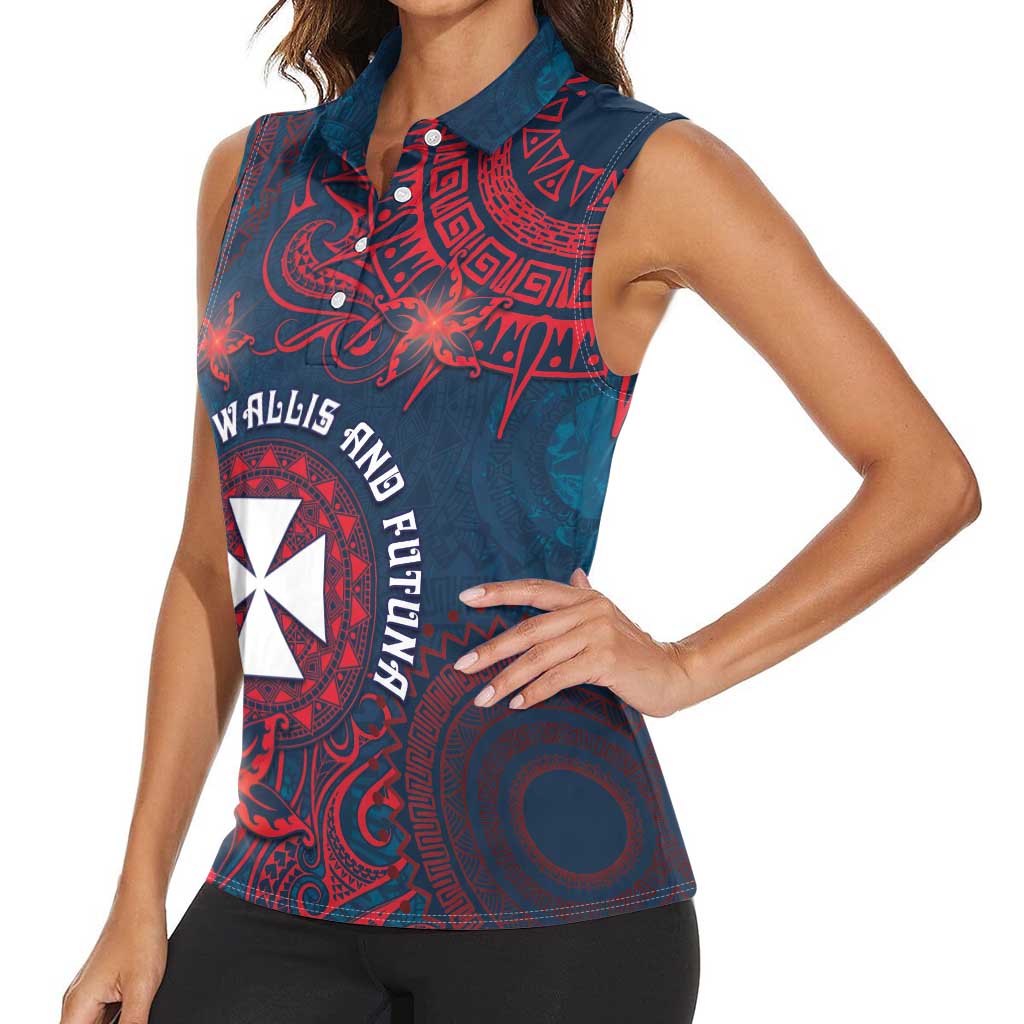 Personalised Wallis And Futuna Women Sleeveless Polo Shirt Hibiscus Polynesian Tribal Pattern