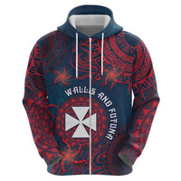 Personalised Wallis And Futuna Zip Hoodie Hibiscus Polynesian Tribal Pattern
