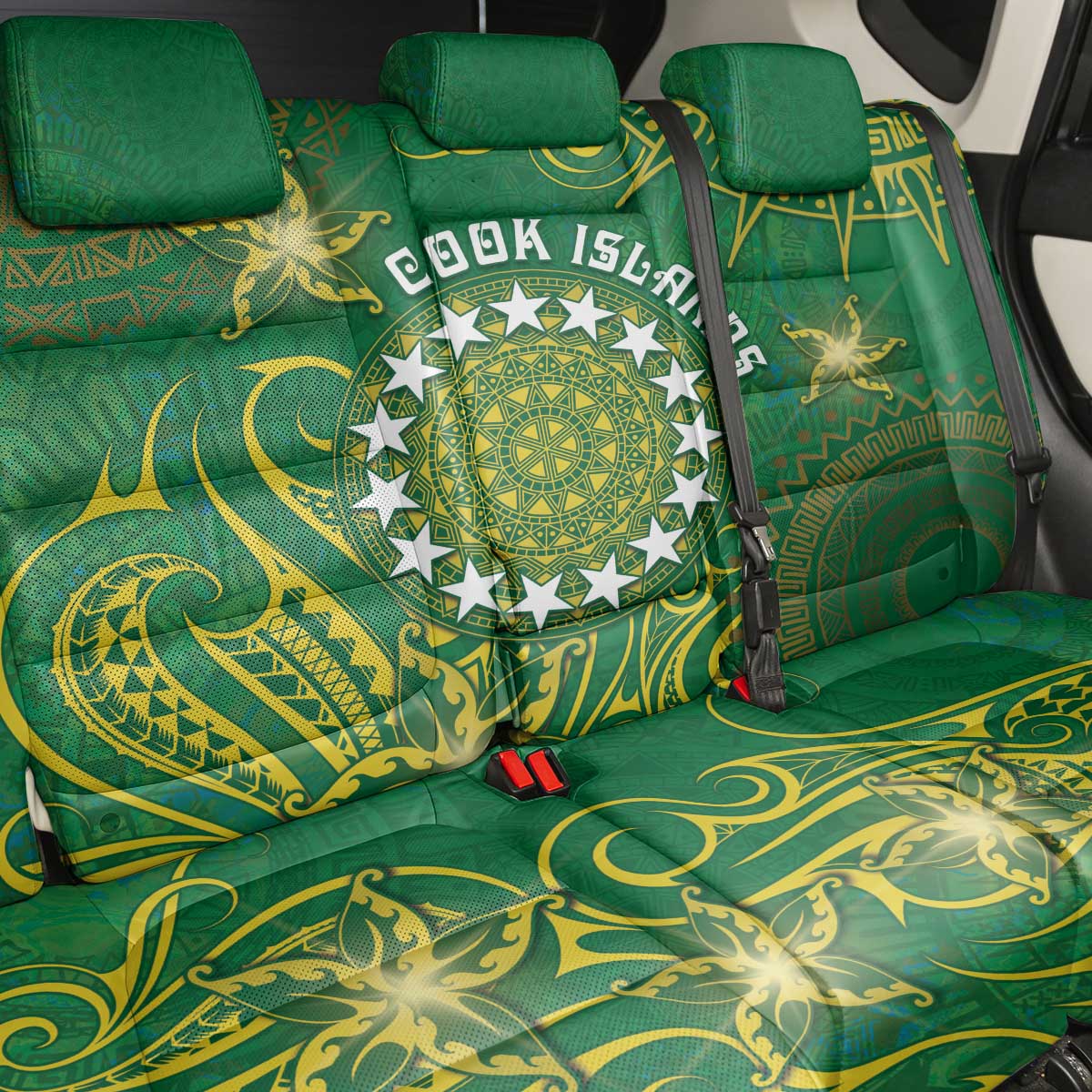 Cook Islands Back Car Seat Cover Hibiscus Polynesian Tribal Pattern