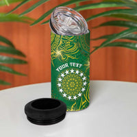Personalised Cook Islands 4 in 1 Can Cooler Tumbler Hibiscus Polynesian Tribal Pattern