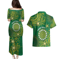 Personalised Cook Islands Couples Matching Puletasi and Hawaiian Shirt Hibiscus Polynesian Tribal Pattern