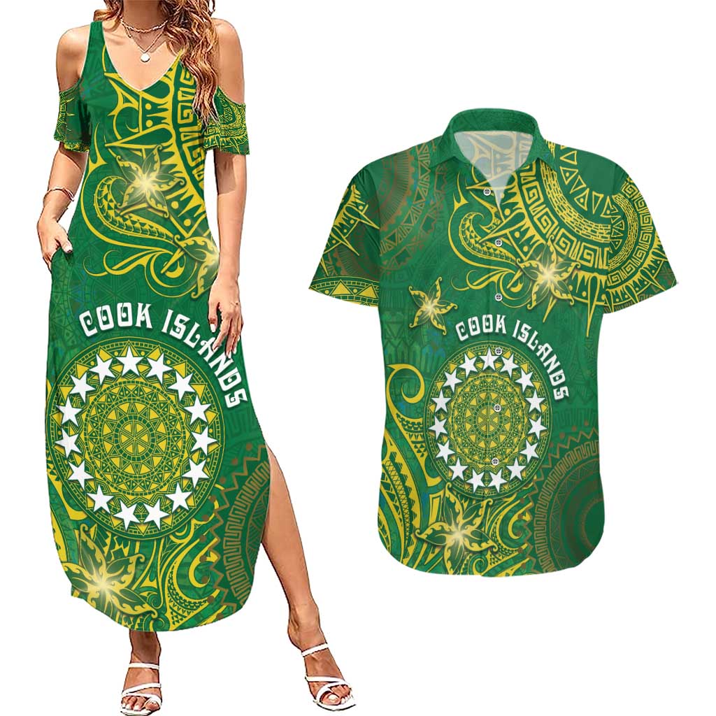 Personalised Cook Islands Couples Matching Summer Maxi Dress and Hawaiian Shirt Hibiscus Polynesian Tribal Pattern