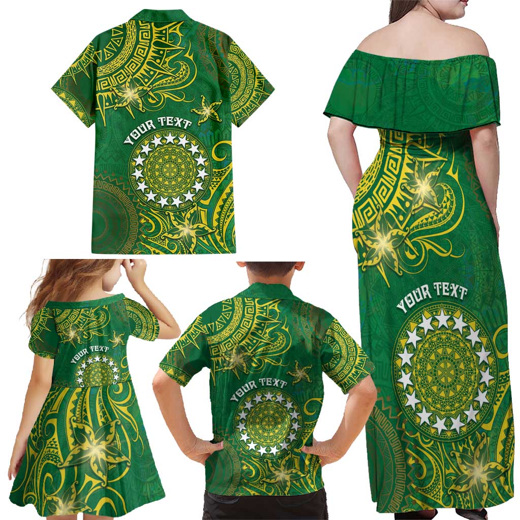 Personalised Cook Islands Family Matching Off Shoulder Maxi Dress and Hawaiian Shirt Hibiscus Polynesian Tribal Pattern