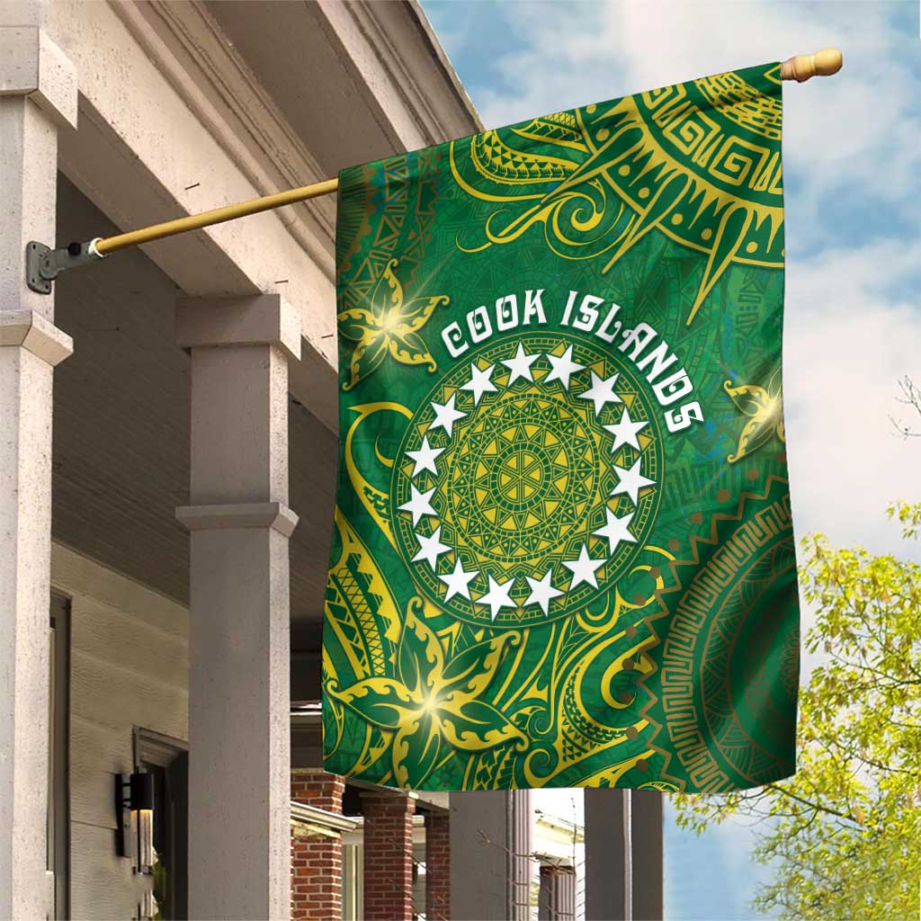 Cook Islands Garden Flag Hibiscus Polynesian Tribal Pattern
