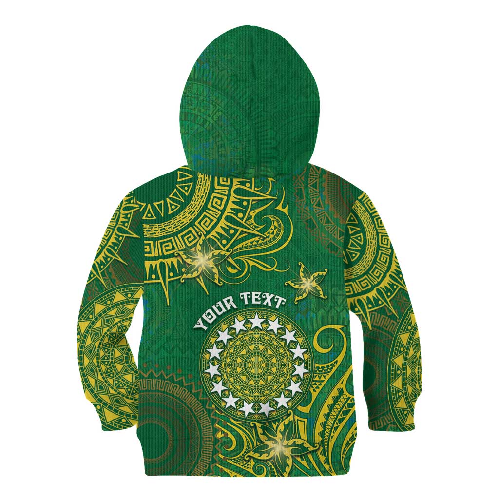 Personalised Cook Islands Kid Hoodie Hibiscus Polynesian Tribal Pattern