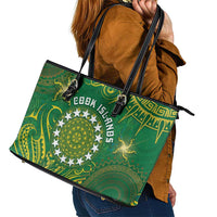 Cook Islands Leather Tote Bag Hibiscus Polynesian Tribal Pattern