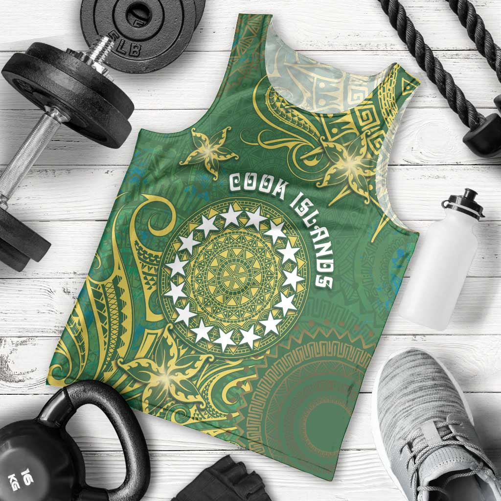 Personalised Cook Islands Men Tank Top Hibiscus Polynesian Tribal Pattern