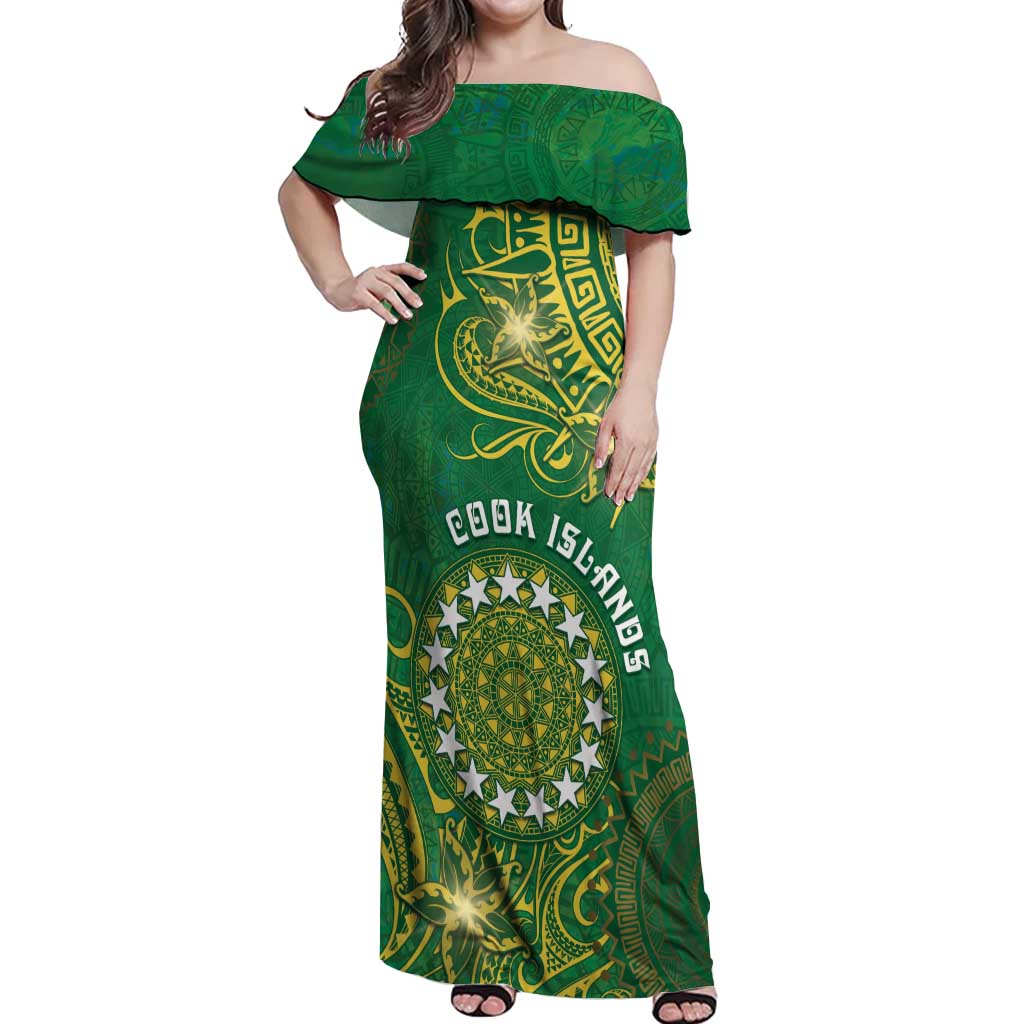Personalised Cook Islands Off Shoulder Maxi Dress Hibiscus Polynesian Tribal Pattern