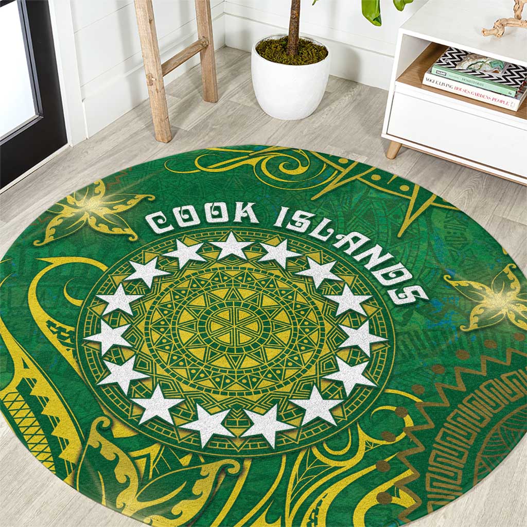 Cook Islands Round Carpet Hibiscus Polynesian Tribal Pattern