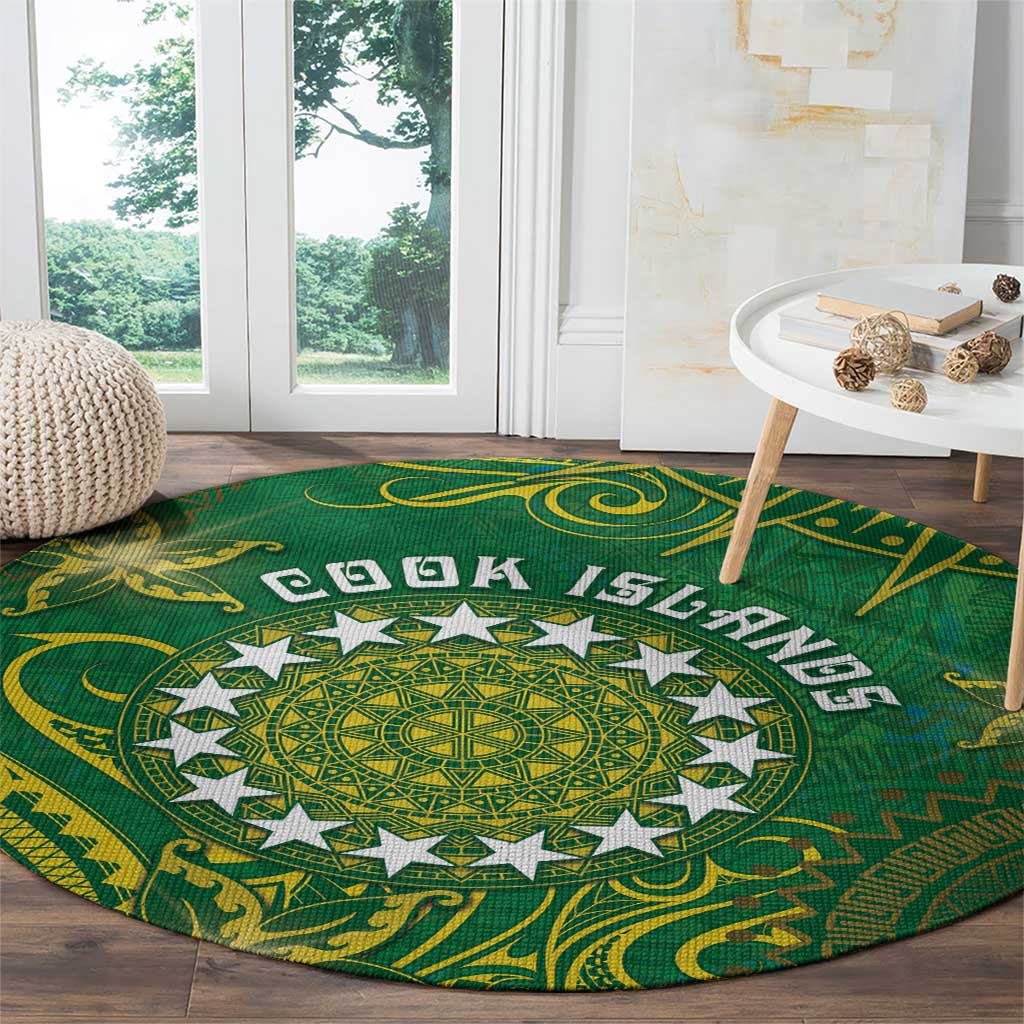 Cook Islands Round Carpet Hibiscus Polynesian Tribal Pattern