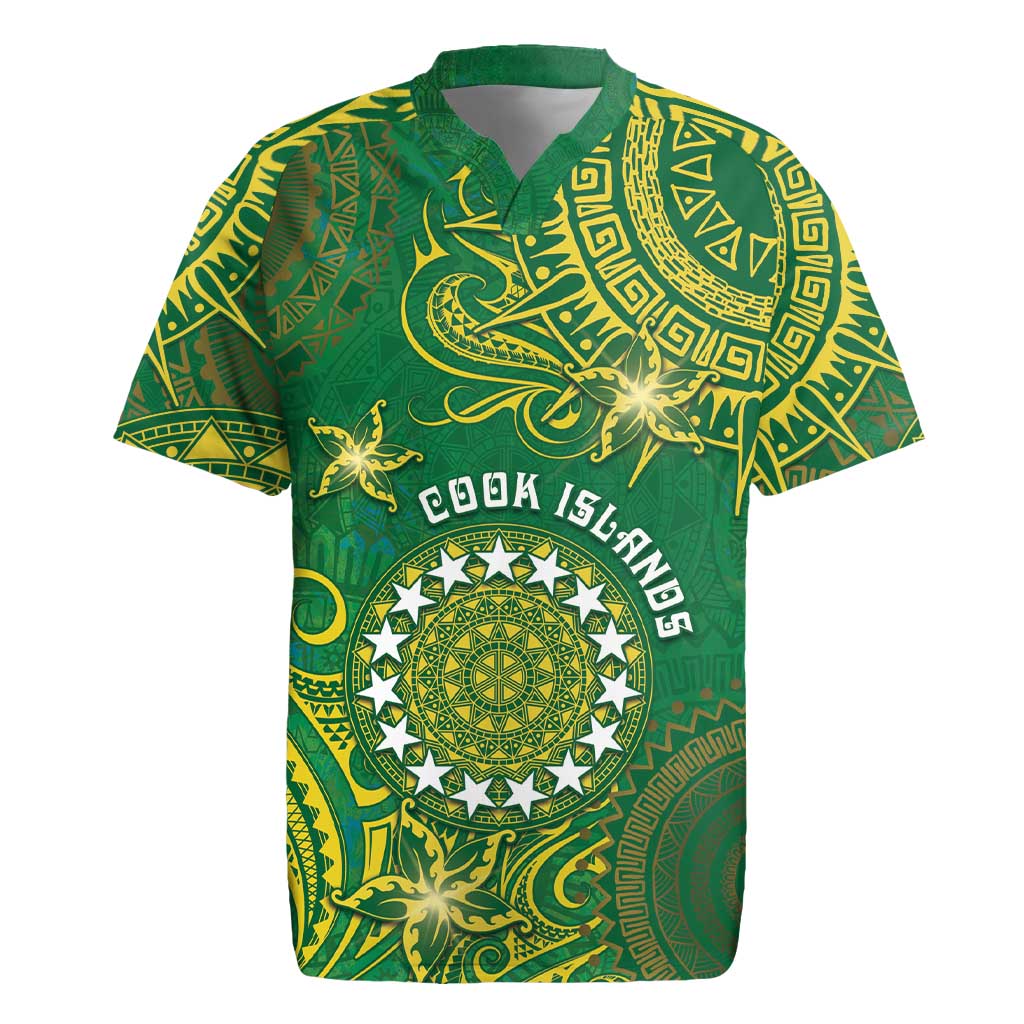 Personalised Cook Islands Rugby Jersey Hibiscus Polynesian Tribal Pattern