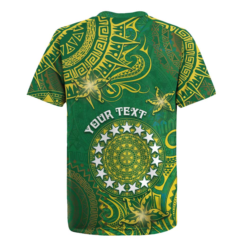 Personalised Cook Islands Rugby Jersey Hibiscus Polynesian Tribal Pattern