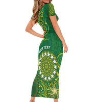 Personalised Cook Islands Short Sleeve Bodycon Dress Hibiscus Polynesian Tribal Pattern