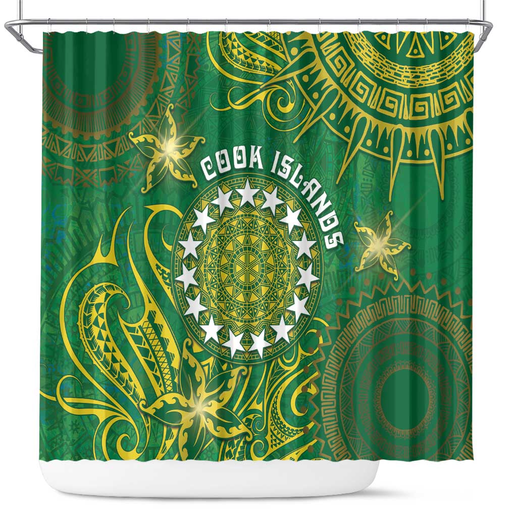 Cook Islands Shower Curtain Hibiscus Polynesian Tribal Pattern