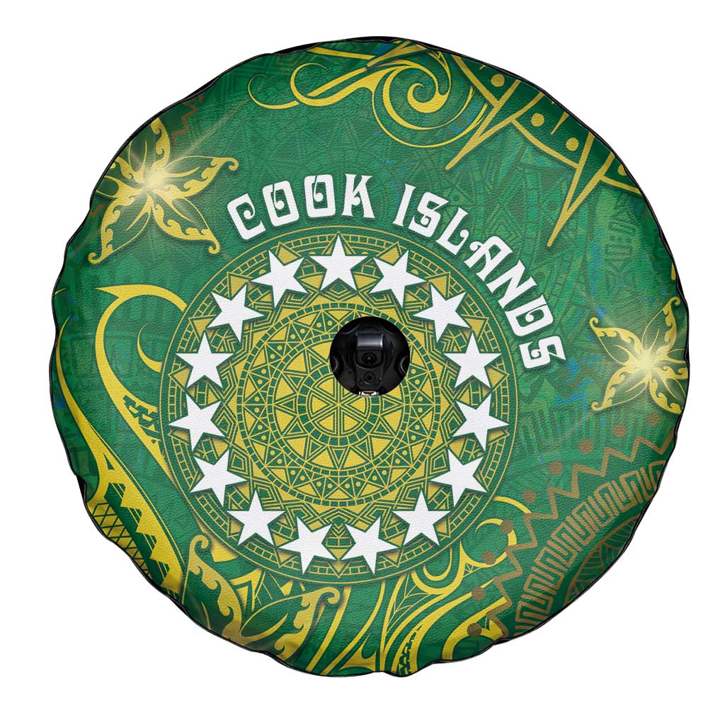 Cook Islands Spare Tire Cover Hibiscus Polynesian Tribal Pattern