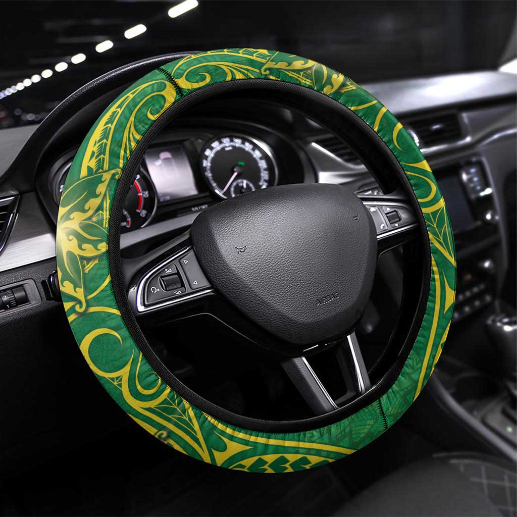 Cook Islands Steering Wheel Cover Hibiscus Polynesian Tribal Pattern