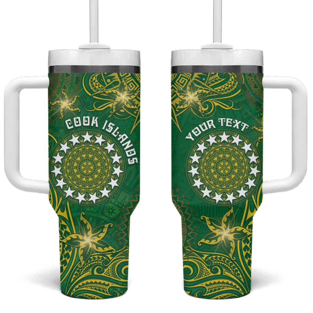 Personalised Cook Islands Tumbler With Handle Hibiscus Polynesian Tribal Pattern