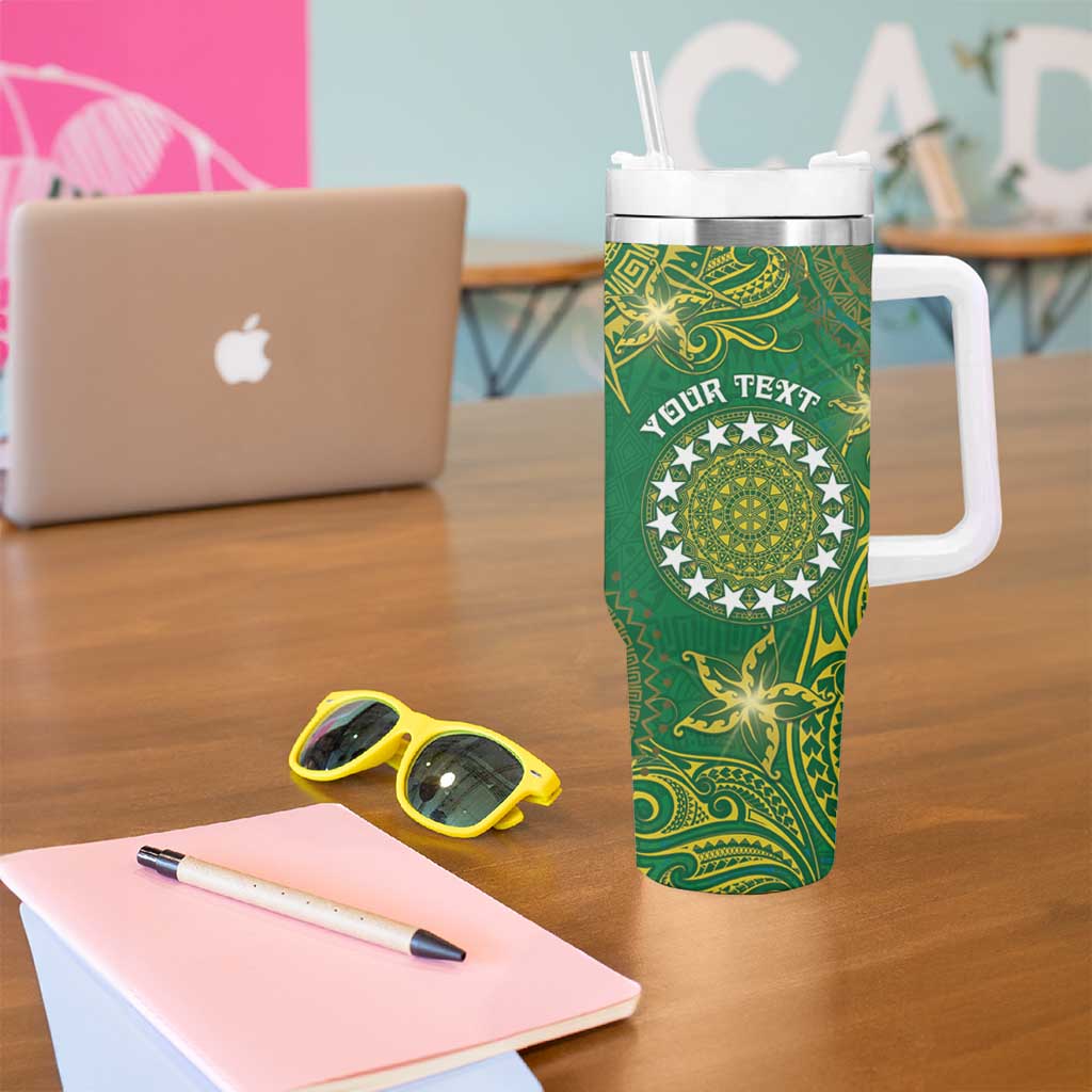 Personalised Cook Islands Tumbler With Handle Hibiscus Polynesian Tribal Pattern