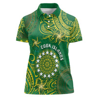 Personalised Cook Islands Women Polo Shirt Hibiscus Polynesian Tribal Pattern