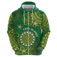 Personalised Cook Islands Zip Hoodie Hibiscus Polynesian Tribal Pattern