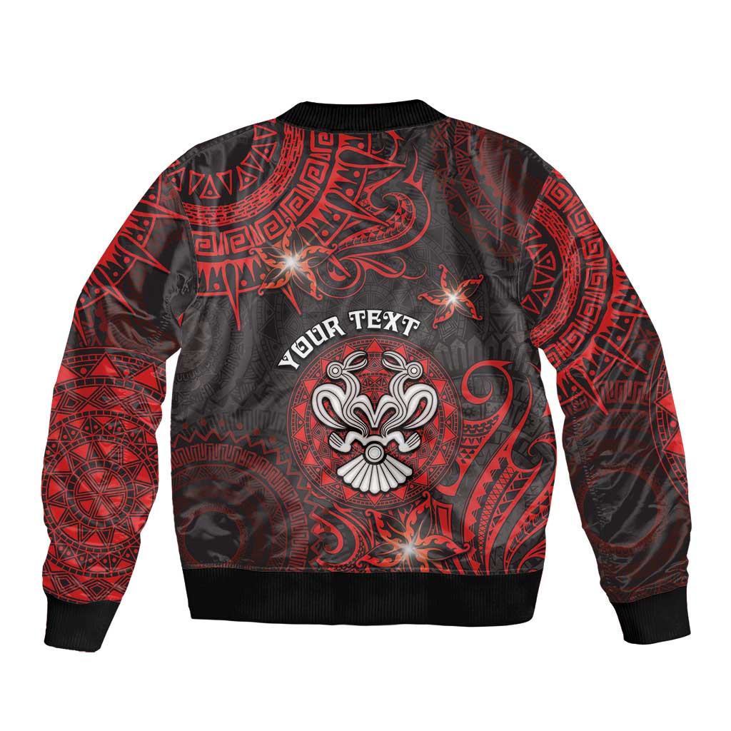 Personalised Easter Island Bomber Jacket Hibiscus Polynesian Tribal Pattern