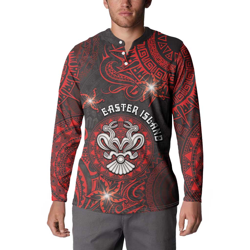 Personalised Easter Island Button Sweatshirt Hibiscus Polynesian Tribal Pattern