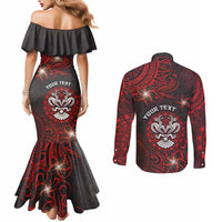 Personalised Easter Island Couples Matching Mermaid Dress and Long Sleeve Button Shirt Hibiscus Polynesian Tribal Pattern