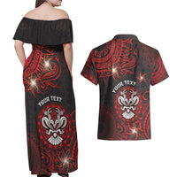 Personalised Easter Island Couples Matching Off Shoulder Maxi Dress and Hawaiian Shirt Hibiscus Polynesian Tribal Pattern
