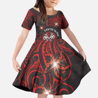 Personalised Easter Island Kid Short Sleeve Dress Hibiscus Polynesian Tribal Pattern