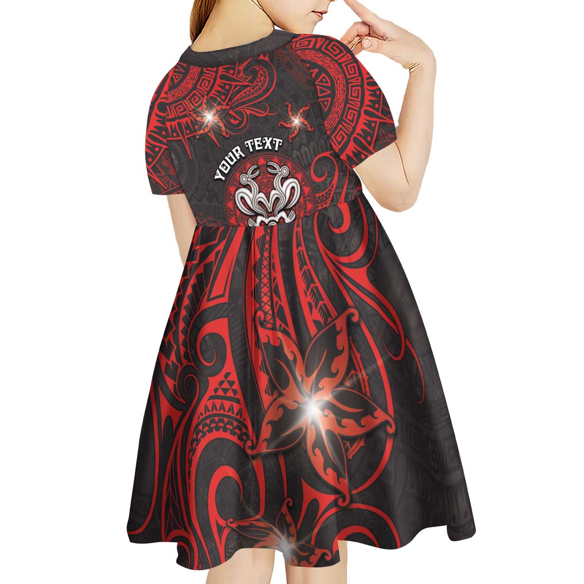 Personalised Easter Island Kid Short Sleeve Dress Hibiscus Polynesian Tribal Pattern