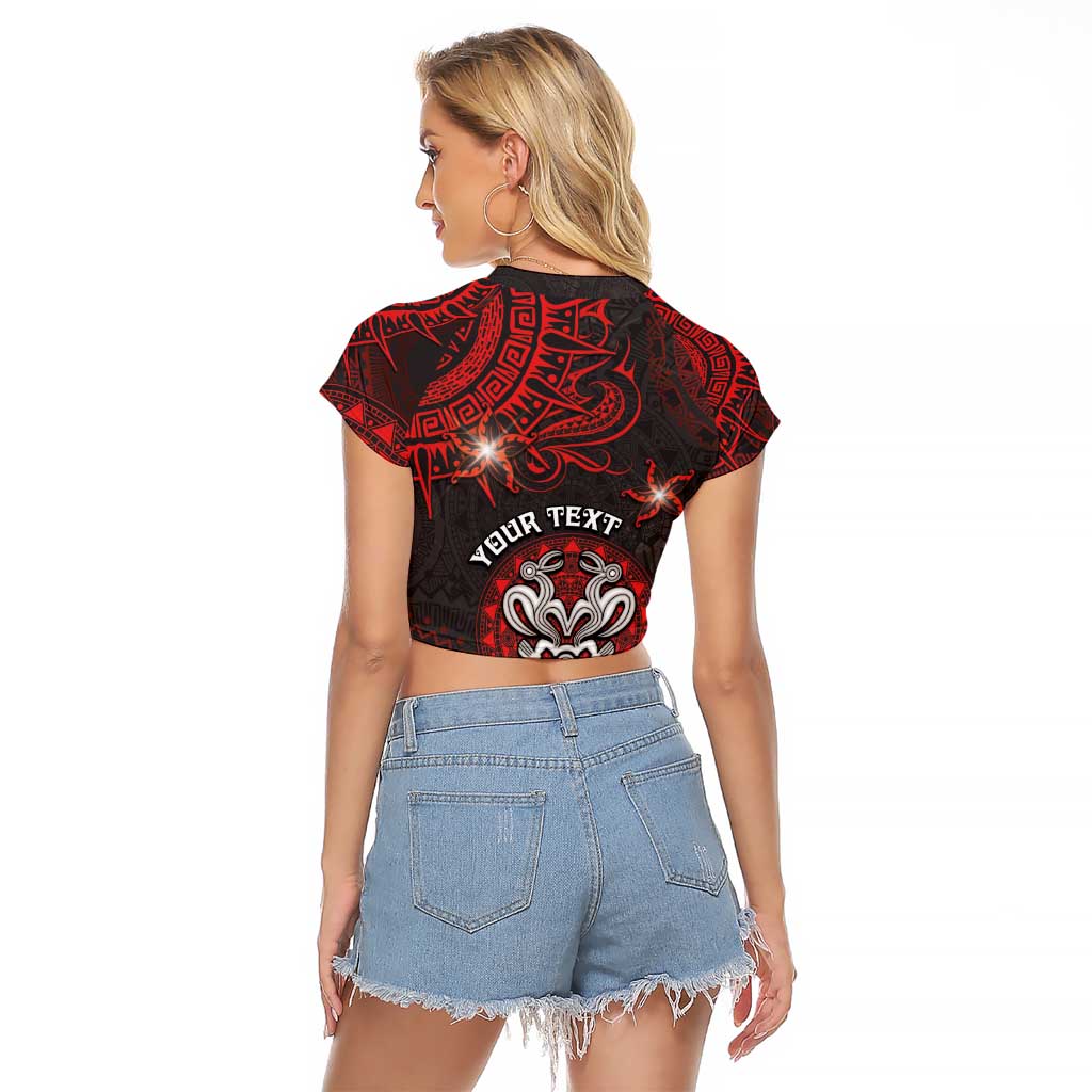 Personalised Easter Island Raglan Cropped T Shirt Hibiscus Polynesian Tribal Pattern