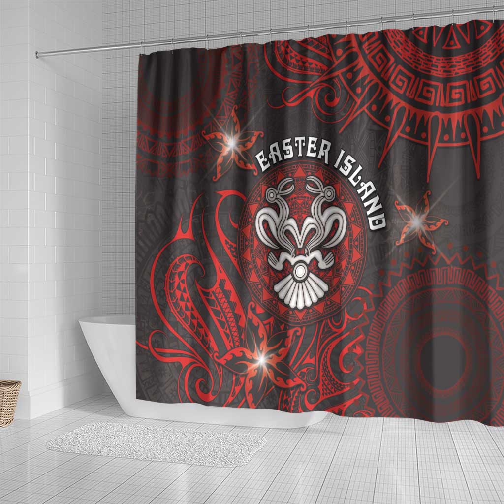 Easter Island Shower Curtain Hibiscus Polynesian Tribal Pattern