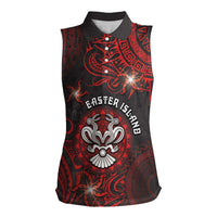 Personalised Easter Island Women Sleeveless Polo Shirt Hibiscus Polynesian Tribal Pattern DT05 Female Black - Polynesian Pride
