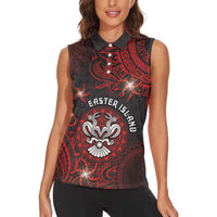 Personalised Easter Island Women Sleeveless Polo Shirt Hibiscus Polynesian Tribal Pattern DT05 - Polynesian Pride