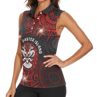 Personalised Easter Island Women Sleeveless Polo Shirt Hibiscus Polynesian Tribal Pattern DT05 - Polynesian Pride