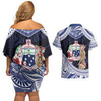 Samoa Christmas Couples Matching Off Shoulder Short Dress and Hawaiian Shirt Samoan Siva Dance With Santa - Polynesian Pride