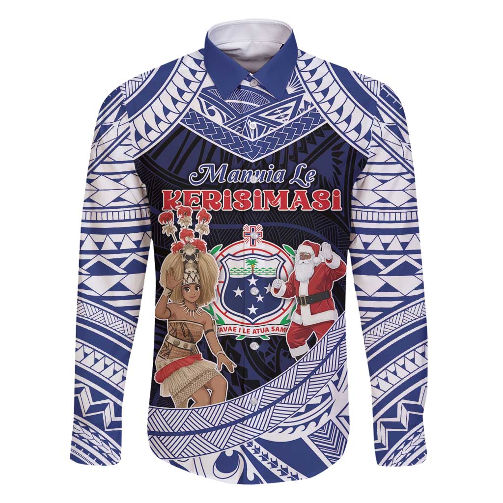 Samoa Christmas Family Matching Long Sleeve Bodycon Dress and Hawaiian Shirt Samoan Siva Dance With Santa - Polynesian Pride