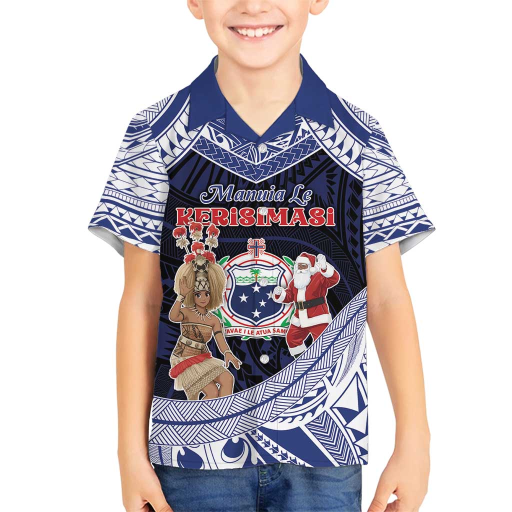 Samoa Christmas Family Matching Off Shoulder Short Dress and Hawaiian Shirt Samoan Siva Dance With Santa - Polynesian Pride