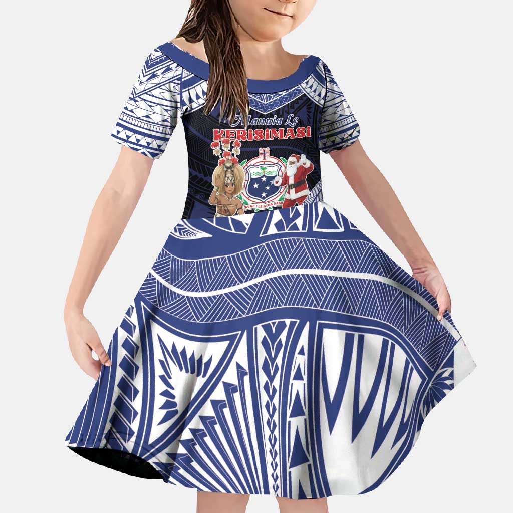 Samoa Christmas Family Matching Short Sleeve Bodycon Dress and Hawaiian Shirt Samoan Siva Dance With Santa - Polynesian Pride